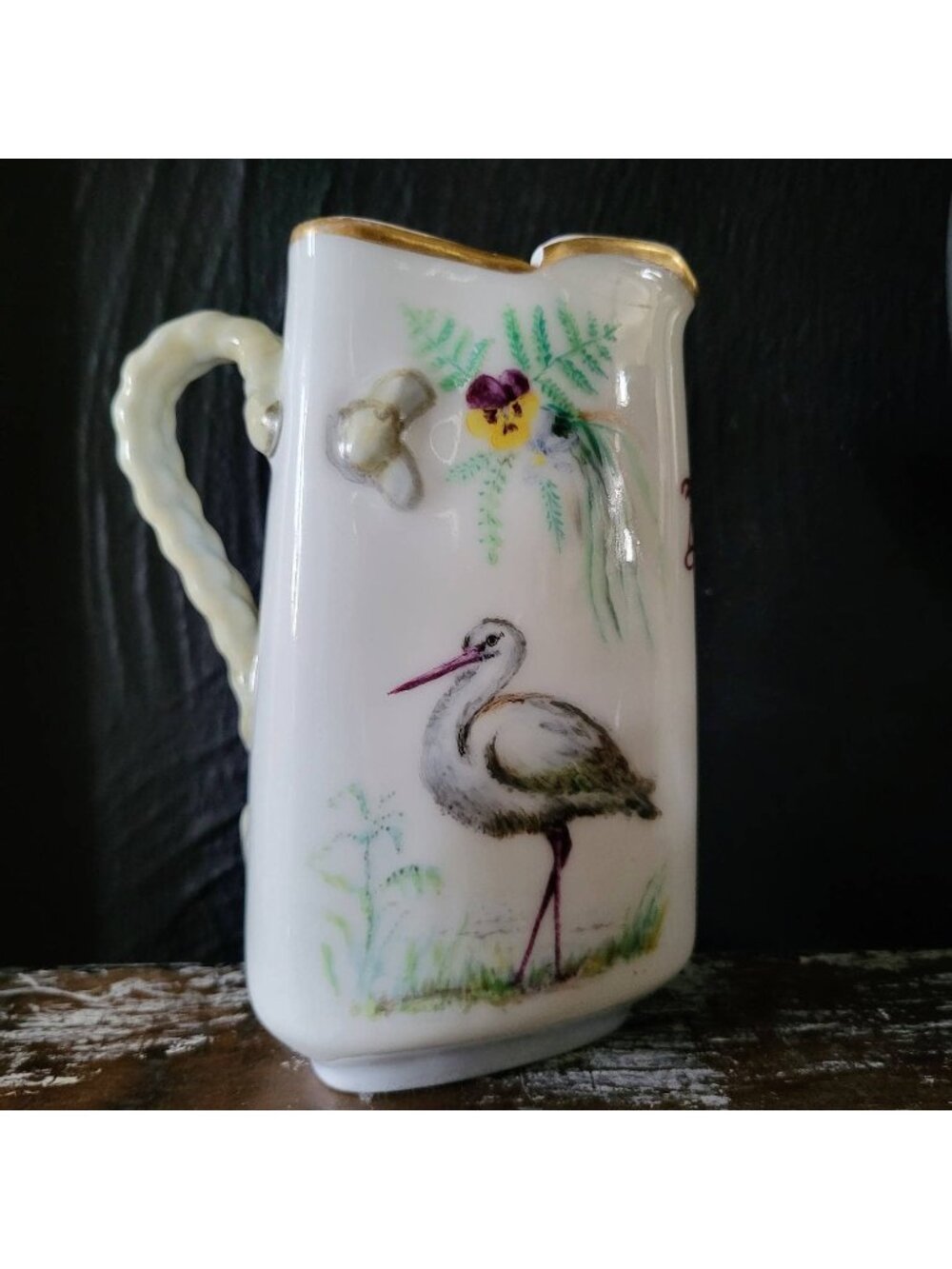 Antique Hand-Painted Haviland Milk Jug, Bird Rope Pitcher Haviland France Limoge
